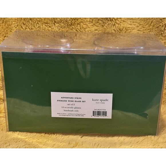 Kate Spade New York Stemless Wine Glass Set ADVENTURE Stripes Acrylic 14 Oz NIB - Picture 4 of 8